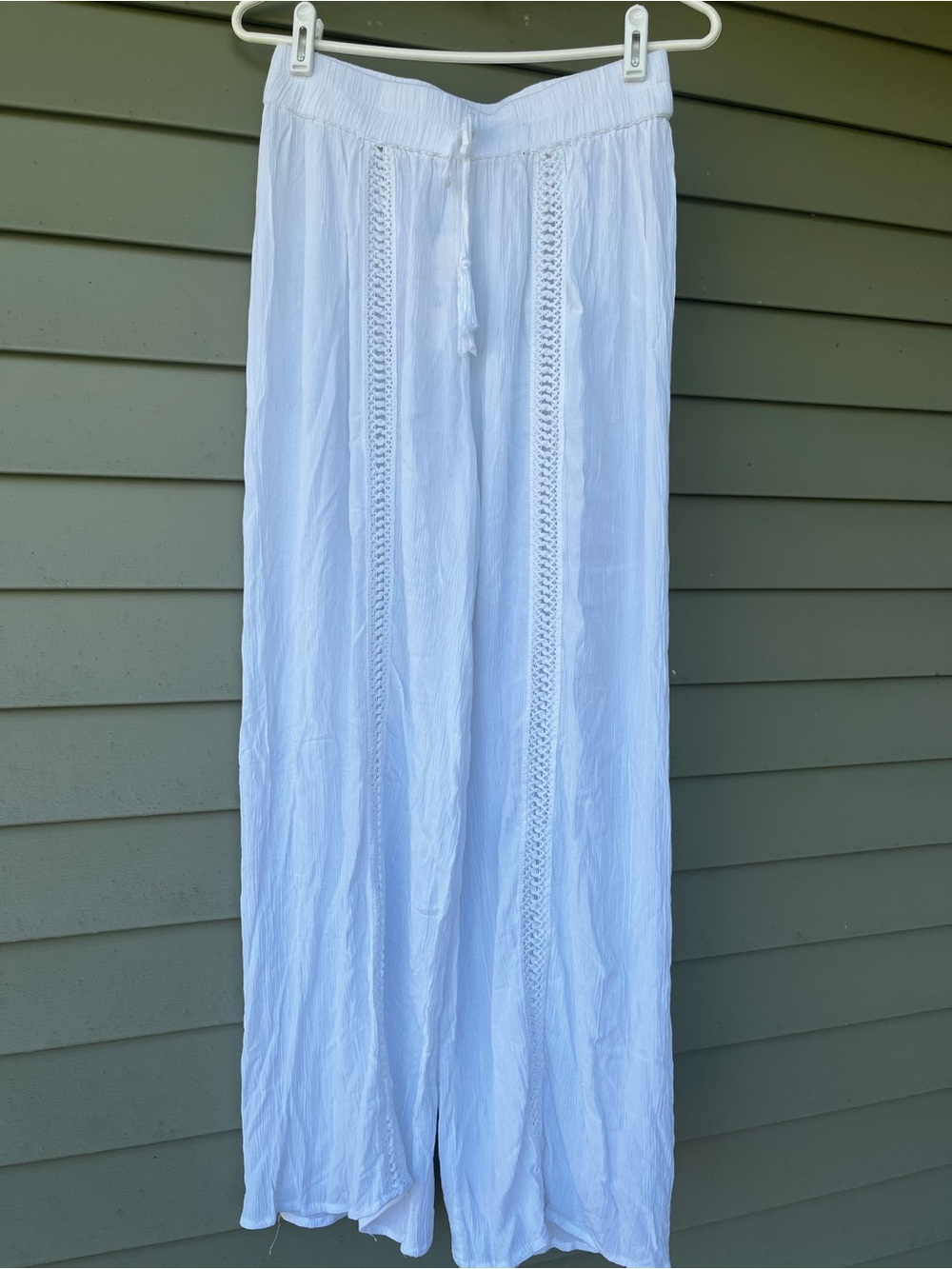 New Salty Lemon White Crochet-Trim Wide Leg Pants